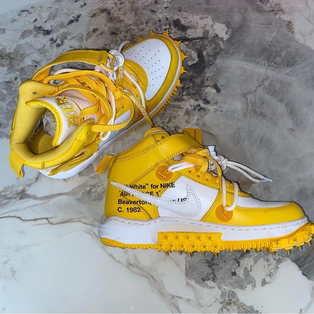 Off-White x Nike Air Force 1 Mid SP LTHR Yellow/White Mens 6/Womens 8